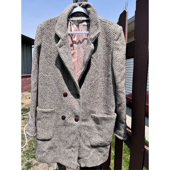 Vintage Coat 100 pure wool Houndstooth size description pink satin lining - Picture 3 of 12